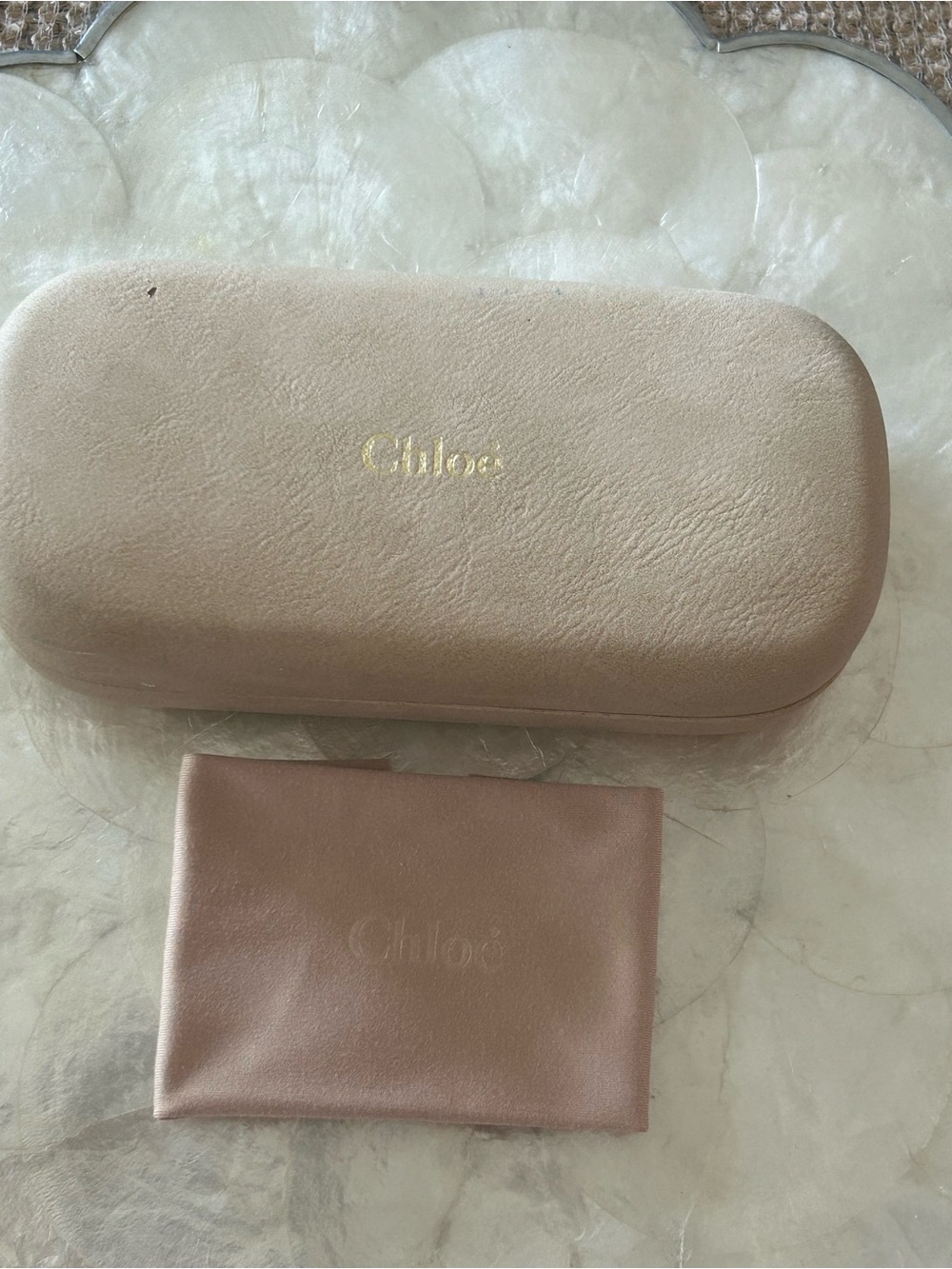 Chlo’e Blush Tan Leather Sunglasses Case with Soft Pouch